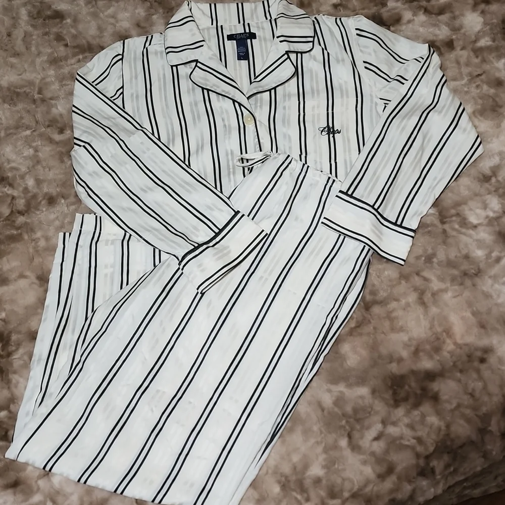 Two  piece pajama set with long sleeve button up shirt and long pants - Picture 2 of 5